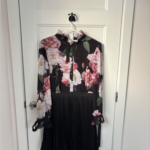 Ted Baker Floral Black Pleated Floral Dress
